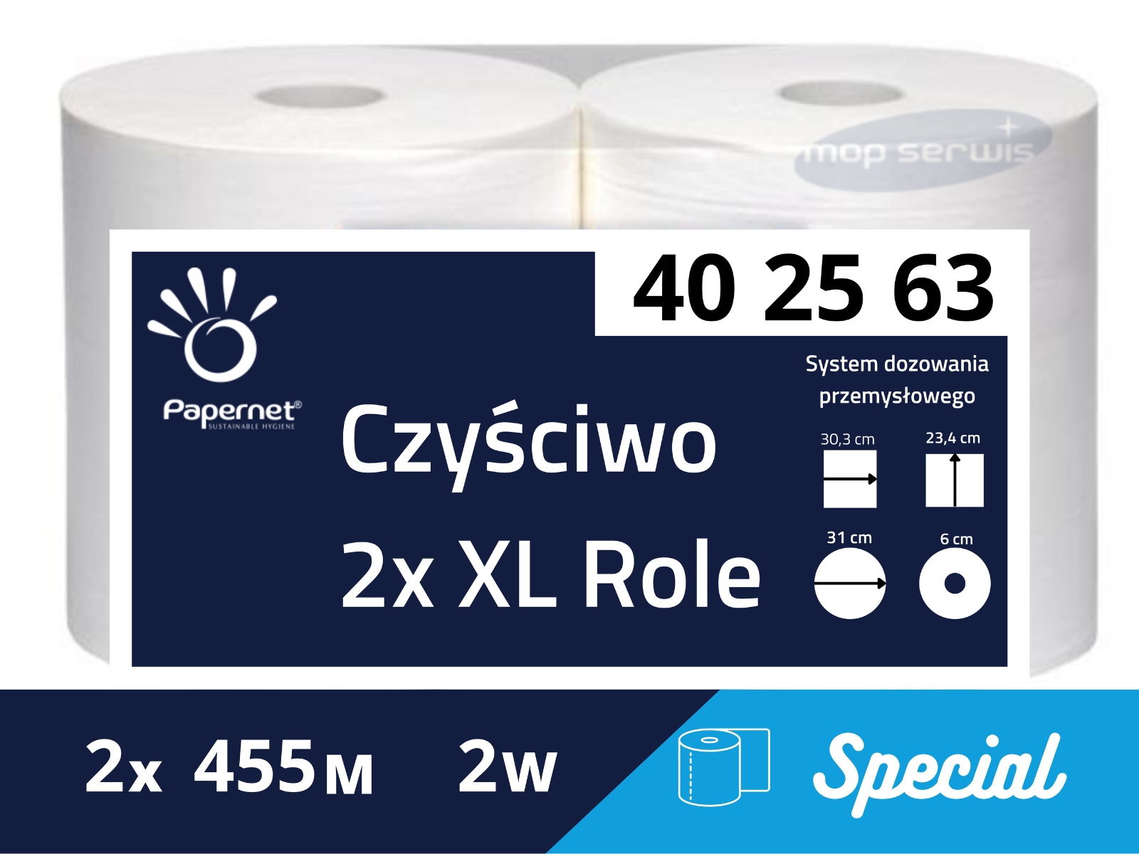 Czyściwo przemysłowe 402563 Papernet 2-warstwowe, 455 m, 2 rolki